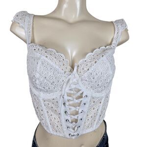 Victoria's Secret Dream Angels Eyelet Lace Corset Top L White Cottagecore Fairy